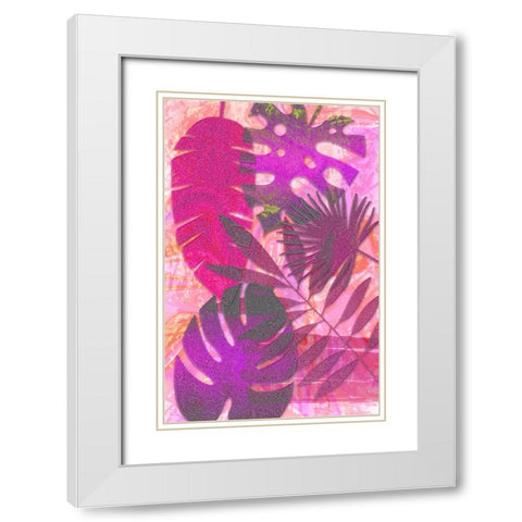 Pink Sparkly Tropics White Modern Wood Framed Art Print with Double Matting by Aesthete