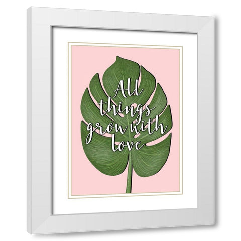 Tropical Leaf Grow Quote White Modern Wood Framed Art Print with Double Matting by Aesthete