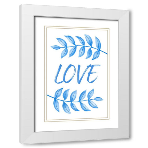 Blue Love Leafs White Modern Wood Framed Art Print with Double Matting by Aesthete