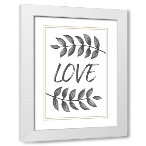 Grey Love Leafs White Modern Wood Framed Art Print with Double Matting by Aesthete