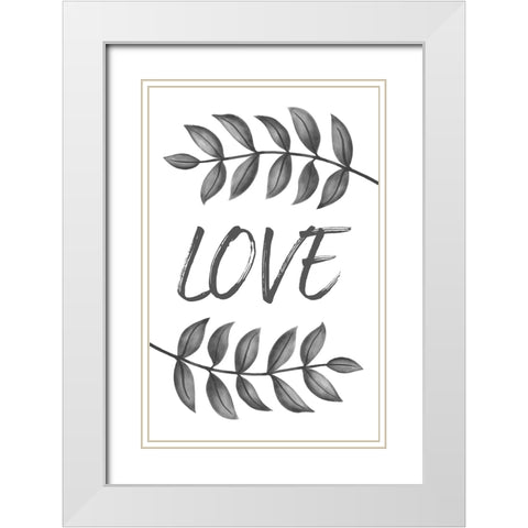 Grey Love Leafs White Modern Wood Framed Art Print with Double Matting by Aesthete