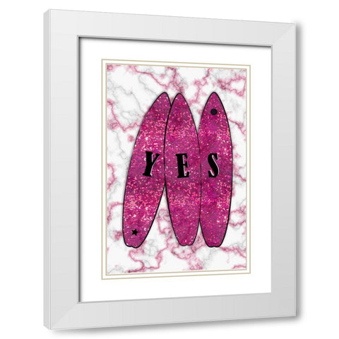 Yes Surf Pink White Modern Wood Framed Art Print with Double Matting by Aesthete