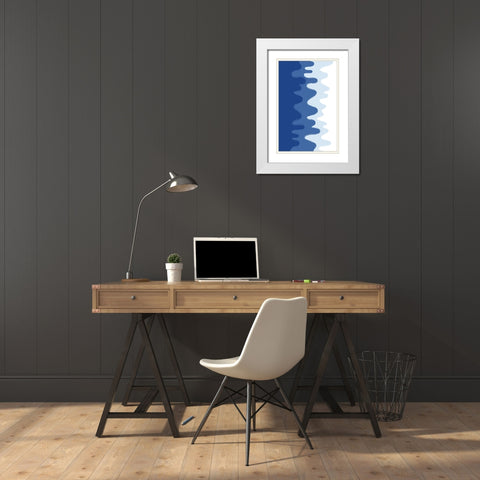 Blue Abstract Waves White Modern Wood Framed Art Print with Double Matting by Aesthete