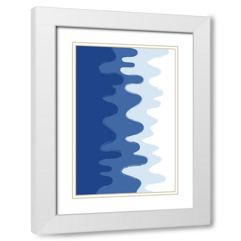 Blue Abstract Waves White Modern Wood Framed Art Print with Double Matting by Aesthete