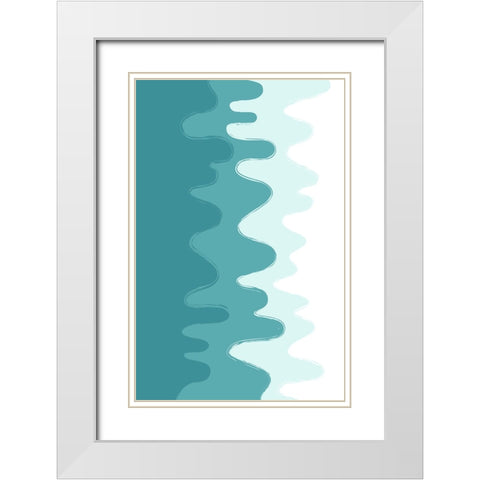 Green Abstract Waves White Modern Wood Framed Art Print with Double Matting by Aesthete