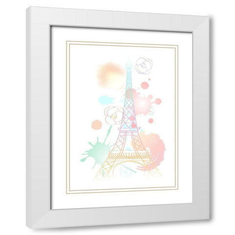 Pastel Eiffel Tower White Modern Wood Framed Art Print with Double Matting by Aesthete