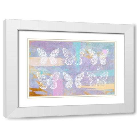 Purple Butterflies White Modern Wood Framed Art Print with Double Matting by Aesthete