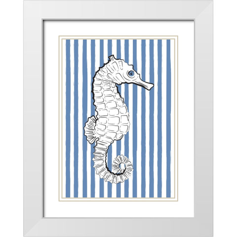 Blue Striped Sea Horse White Modern Wood Framed Art Print with Double Matting by Aesthete