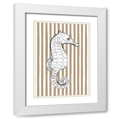 Brown Striped Sea Horse White Modern Wood Framed Art Print with Double Matting by Aesthete