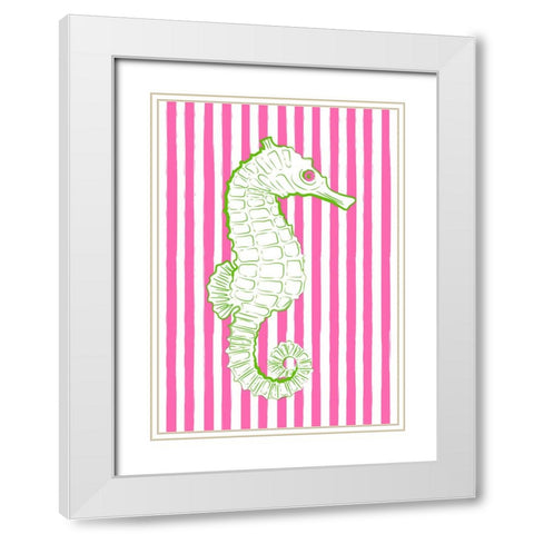 Pink Striped Sea Horse White Modern Wood Framed Art Print with Double Matting by Aesthete