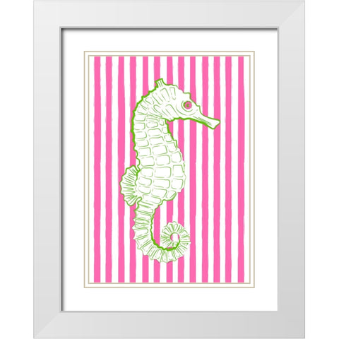Pink Striped Sea Horse White Modern Wood Framed Art Print with Double Matting by Aesthete