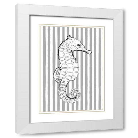 Grey Striped Sea Horse White Modern Wood Framed Art Print with Double Matting by Aesthete