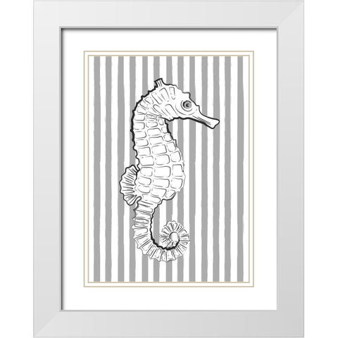 Grey Striped Sea Horse White Modern Wood Framed Art Print with Double Matting by Aesthete