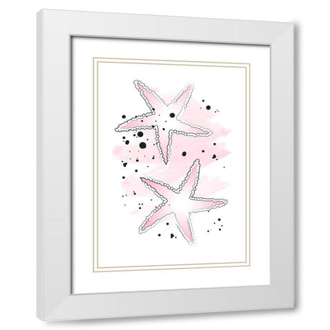 Pink Sea Stars White Modern Wood Framed Art Print with Double Matting by Aesthete