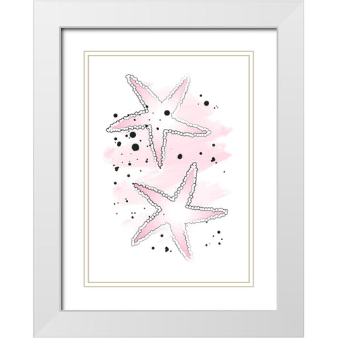 Pink Sea Stars White Modern Wood Framed Art Print with Double Matting by Aesthete