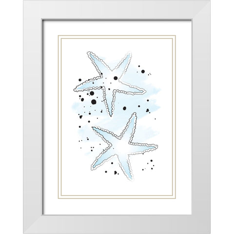 Blue Sea Stars White Modern Wood Framed Art Print with Double Matting by Aesthete