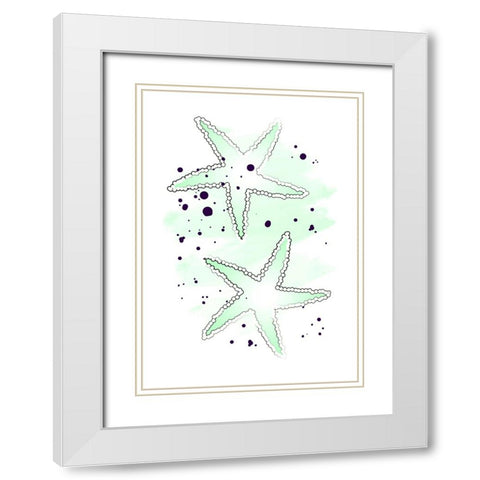 Green Sea Stars White Modern Wood Framed Art Print with Double Matting by Aesthete