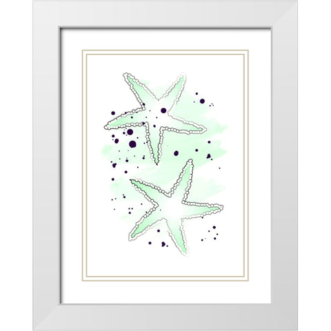 Green Sea Stars White Modern Wood Framed Art Print with Double Matting by Aesthete