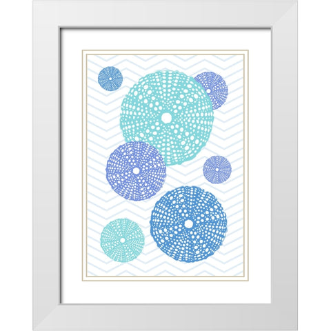 Blue Urchins White Modern Wood Framed Art Print with Double Matting by Aesthete