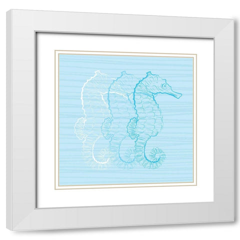 Wild Sea Horses Blue White Modern Wood Framed Art Print with Double Matting by Aesthete