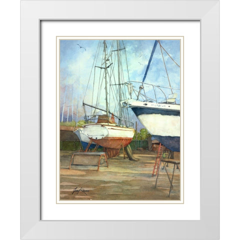 Boatyard White Modern Wood Framed Art Print with Double Matting by Rizzo, Gene