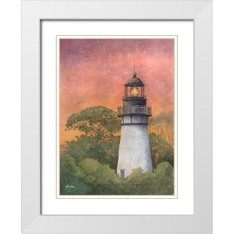 Amelia Island Lighthouse-2 White Modern Wood Framed Art Print with Double Matting by Rizzo, Gene