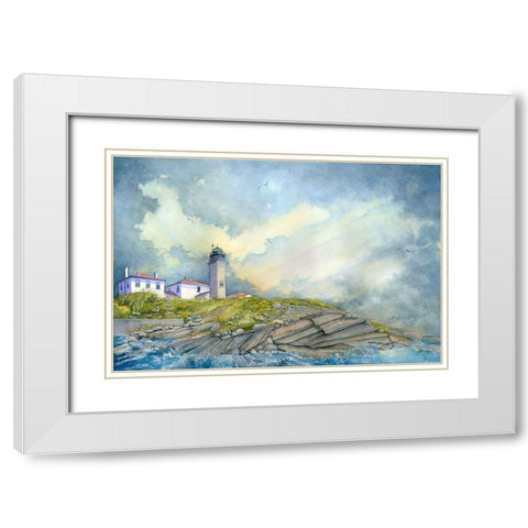 Beavertail Lighthouse - R.I. White Modern Wood Framed Art Print with Double Matting by Rizzo, Gene