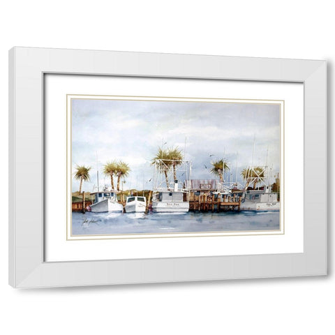Dockside White Modern Wood Framed Art Print with Double Matting by Rizzo, Gene