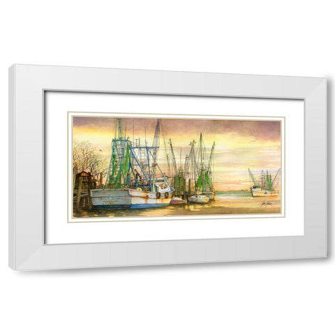 Shrimpers Delight White Modern Wood Framed Art Print with Double Matting by Rizzo, Gene