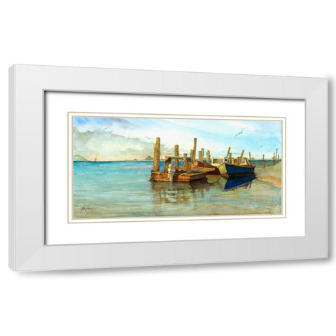 The Red Boat White Modern Wood Framed Art Print with Double Matting by Rizzo, Gene