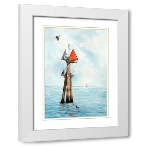 Channel Marker 28 White Modern Wood Framed Art Print with Double Matting by Rizzo, Gene