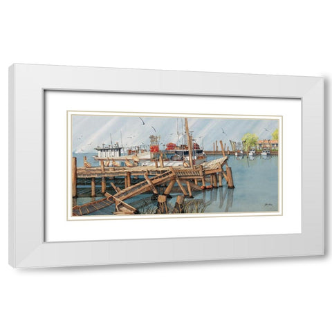 Fishermen Dock White Modern Wood Framed Art Print with Double Matting by Rizzo, Gene