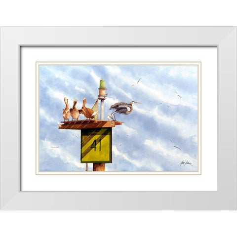 Pelican Roost White Modern Wood Framed Art Print with Double Matting by Rizzo, Gene