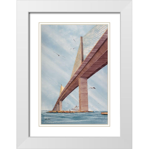 Skyway Bridge White Modern Wood Framed Art Print with Double Matting by Rizzo, Gene