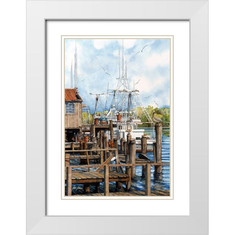 The Wharf White Modern Wood Framed Art Print with Double Matting by Rizzo, Gene