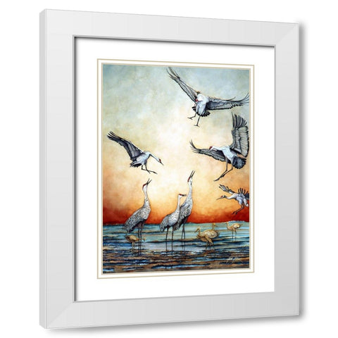 Flying Sandhill Cranes White Modern Wood Framed Art Print with Double Matting by Rizzo, Gene