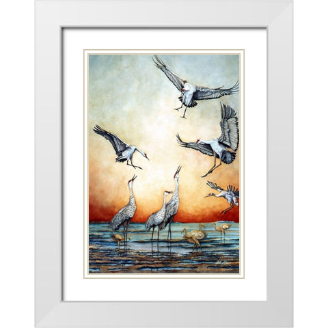 Flying Sandhill Cranes White Modern Wood Framed Art Print with Double Matting by Rizzo, Gene