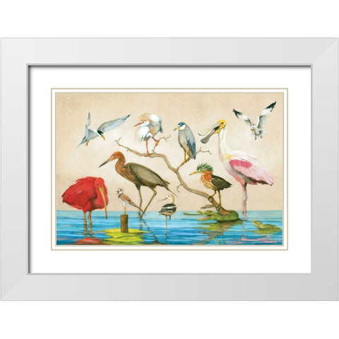 Red Bird Gang White Modern Wood Framed Art Print with Double Matting by Rizzo, Gene