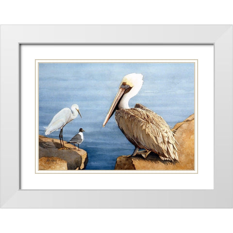 Seabird Sunbathers White Modern Wood Framed Art Print with Double Matting by Rizzo, Gene