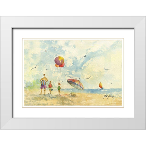 Beach Peope White Modern Wood Framed Art Print with Double Matting by Rizzo, Gene