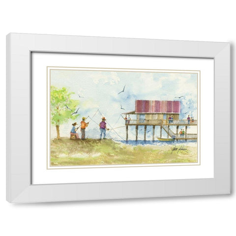 Fishing People White Modern Wood Framed Art Print with Double Matting by Rizzo, Gene