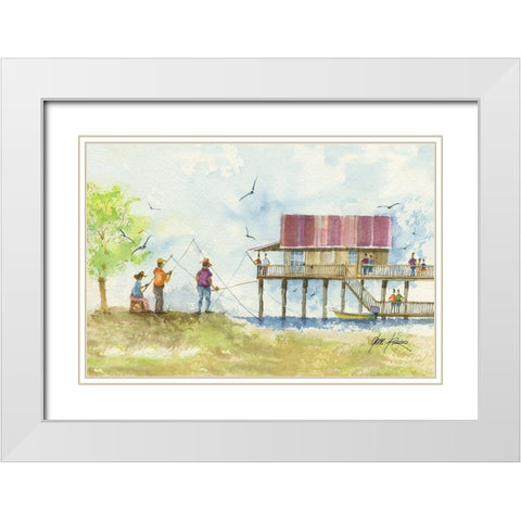 Fishing People White Modern Wood Framed Art Print with Double Matting by Rizzo, Gene