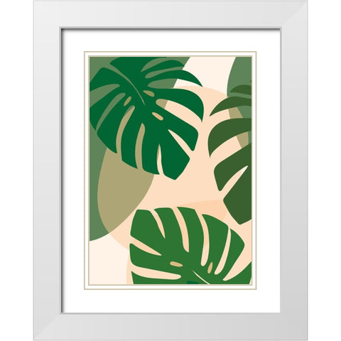 Monstera White Modern Wood Framed Art Print with Double Matting by Hollie, Jasmine