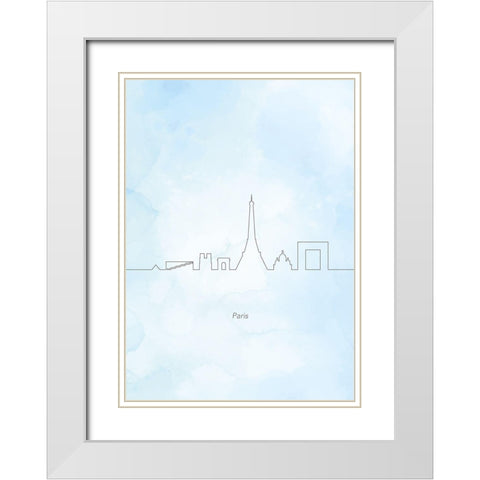 Paris Skyline White Modern Wood Framed Art Print with Double Matting by Hollie, Jasmine