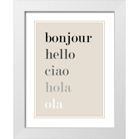 Bonjour-Hello White Modern Wood Framed Art Print with Double Matting by Mi, Suki