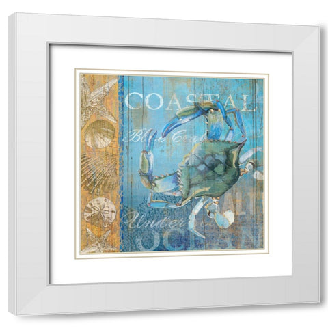 Crab and Sea White Modern Wood Framed Art Print with Double Matting by Art Licensing Studio