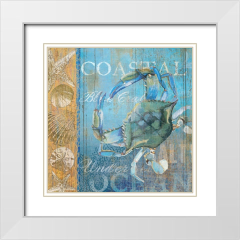 Crab and Sea White Modern Wood Framed Art Print with Double Matting by Art Licensing Studio