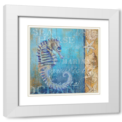 Sea Horse and Sea White Modern Wood Framed Art Print with Double Matting by Art Licensing Studio