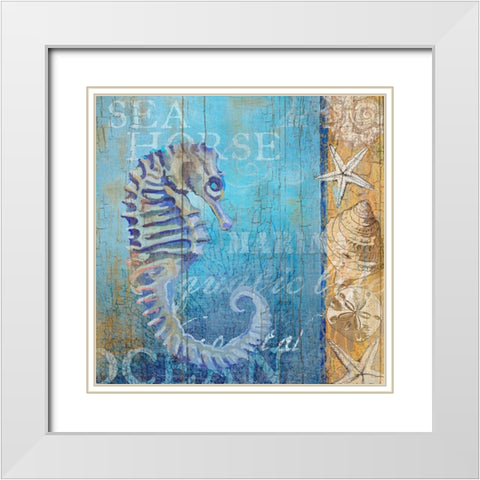 Sea Horse and Sea White Modern Wood Framed Art Print with Double Matting by Art Licensing Studio