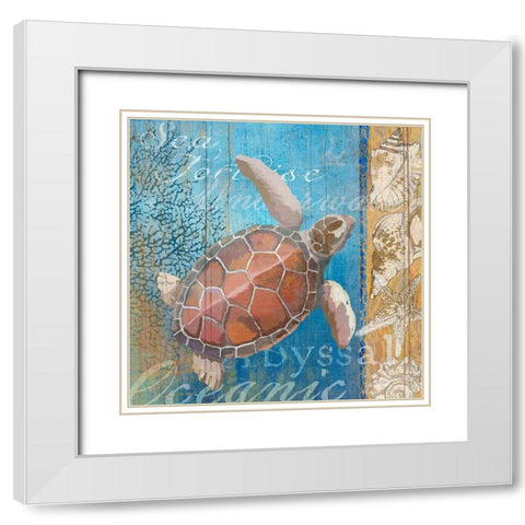 Turtle and Sea White Modern Wood Framed Art Print with Double Matting by Art Licensing Studio